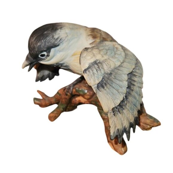 Vintage Antique Hachiro Goto Original Porcelain Chickadee Bird Figurine Japan 5" - Picture 5 of 10